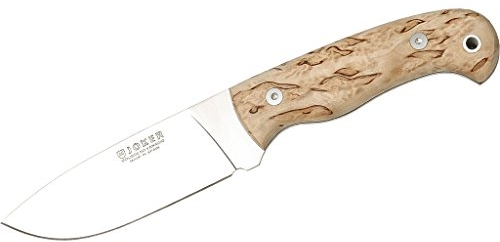 Joker Cuchillo de Caza Montés II CL58, Hoja de 11 cm, Mango de Abedul Rizado, con Funda de Cuero marrón, Herramienta de Pesca, Caza, Camping y Senderismo