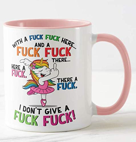 Vixar Taza rosa de unicornio con un f.k here swaering de 11 onzas, taza de café y té, regalo de cumpleaños