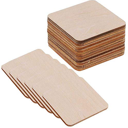 Zngou 16 PCS Wooden Square Coasters Shapes Unfinished Blank Wood Squares Plain Wood Pieces 4 Inch Wooden Plaques Small Wooden Sheets For Craft DIY Art Project Pyrography Engraving Carving Painting