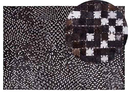 Tapis en Peau Patchwork 140 x 200 cm en Cuir Marron et Argenté Akkese