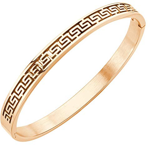 555Jewelry Stainless Steel Hinge Lock Vintage Express Your Love Greek Key Pattern Cuff Love Bracelet Bangle Bracelets for Women, Love Bracelets for Women - Rose Gold