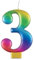 Metallische Geburtstagskerze - Zahl 3 - Regenbogen