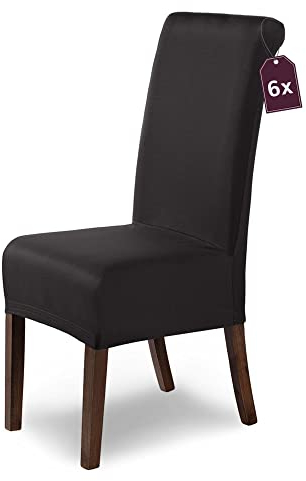 Scheffler Home Stuhlhussen Marie Schwarz 6er Set Wasserabweisende und elastische Stuhlbezüge mit Fleckenschutz – Passend für Esszimmerstühle und Schwingstühle – Öko-Tex Zertifiziert