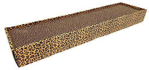 Croci Arbre à Chat en Carton 2 Couches réversibles avec Pieds antidérapants Inclus enveloppe d'herbe à Chat léopard 48 x 12,5 x 5 cm