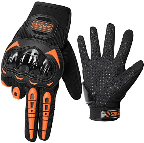 LVNRIDS Motorradhandschuhe Touchscreen Vollfinger Handschuhe für Herren Damen, für Motorradrennen Mountainbike Motorcross Orange XL