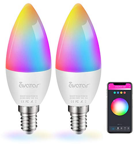 Avatar Controls Smart Bulb E14 Light WiFi LED Candle Bulbs C37, Music Sync 5W 2700K-6500K RGB+Warm/Cool White Colour Dimmable Compatible with Alexa/Google Home App