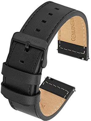 FIREFOX Leder Uhrenarmband schwarz Edelstahl-Dornschließe schwarz Breite 24mm LB-01-A24b Quick Release Schnellwechselfunktion Easy-Click