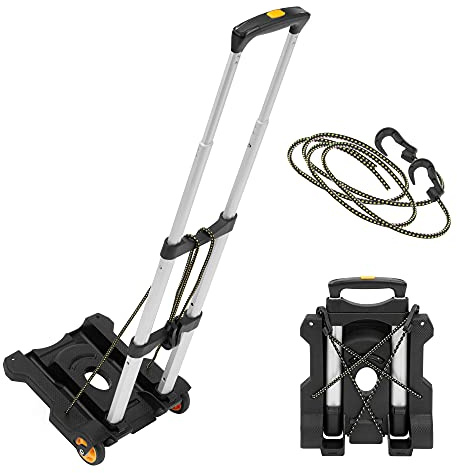 Mount-It! Folding Luggage Cart with Wheels, Foldable Hand Truck Dolly Carries 77 lbs, 4 lbs Lightweight, Fits Carry-On, Telescoping Handle, Bungee Cord