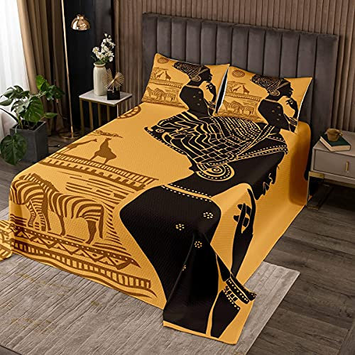 afrikanisch Frau Thema Tagesdecke 240x260cm Ethnisch Afro Zebra Giraffe Leicht Bettüberwurf Erwachsene Traditionell Braun afrikanisch Steppdecke Boho Stammes Dekor Wohndecke Zimmer Dekor 3St