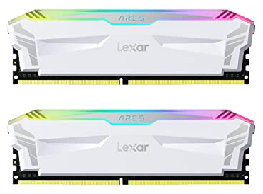 Lexar ARES RGB DDR4 RAM 16GB Kit (8GB x 2) 3866 MHz, DRAM 288-Pin U-DIMM Desktop Memory, XMP 2.0 Hochleistungs Arbeitsspeicher, CL18-20-20-39, PC4-30900, Weiß (LD4EU008G-R3866GDWA)