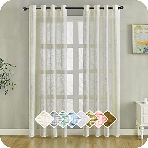 MRTREES Voile Gardinen kurz 2er-Set Leinenoptik Vorhang mit Ösen im Modernen Stores Gardinen Schals Cremeweiß Elfenbeinweiß 245×140 (H×B) für Wohnzimmer Schlafzimmer Kinderzimmer