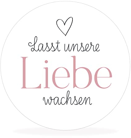 White&ivory, 50x runde Aufkleber, Sticker lasst unsere Liebe wachsen | stilvolles Design: herz, rosa | 4cm Durchmesser | selbstklebend | Gastgeschenke für Hochzeit Taufe Geburtstag