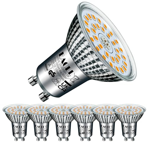 EACLL GU10 LED Warm White 10W 3-Level Dimmable via Light Switch, Pack of 6. 850lm 2700K Replaces 110W, 3-Brightness Levels with Memory Munction, Flicker-Free Reflector lamp, Dimming Without a Dimmer