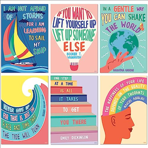 S&O Growth Mindset Poster zur Dekoration von Klassenzimmern in der Mittel- und Oberstufe — Set mit 6 Motivierungspostern, inspirierenden Postern und Zitatpostern! Großes Posterpaket, 15 x 22 Zoll