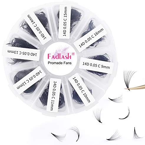 Russische Vorgefertigte 14D 0.05 C Curl 9-16mm Mixed 1000pcs Wimpern Extensions Promade Russische Fächerwimpern Vorgefertigte Wimpernverlängerung für Schönheit