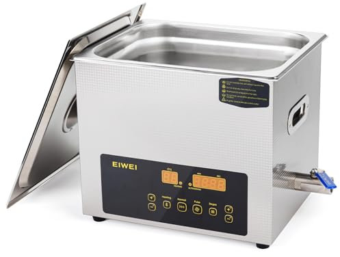 EIWEI Nettoyeur à ultrasons 10 litres double fréquence professionnel numérique en acier inoxydable avec minuteur de chauffage pour carburateur, pièces, circuit imprimé, lunettes, dents