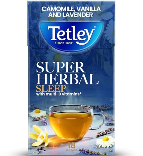 Tetley Sleep Super Herbal Chamomile, Lavender & Vanilla Tea, 18 Tea Bags | Herbal & Fruit Tea, Functional Blend, Britain's Tea, 85+ Years of Tea Heritage, Rainforest Alliance Certified, 20 Bag Box