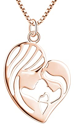 YL Mutter Tochter Halskette 925 Sterling Silber Roségold plattiert Mutter und Kind Liebe Herz Anhänger Halskette Geschenke für Mama