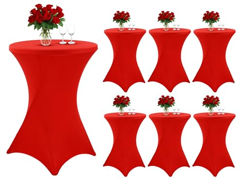 Showgeous 6er-Set Stretch Stehtisch Husse für Bistrotisch Ø 80-85 cm,Rot Stehtischhussen Verstärkung im Fußbereich,Spandex Stretch Hussen Stehtische für Runden Stehtisch und Bistrotische(80×110cm,Rot)