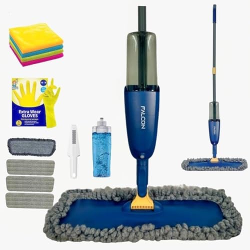 SWISSPACK- Bundle Spray Mop Pack- Microfiber Cloths 4 Pcs Mop Spray for Floors 3 Pads, Gloves and 600Ml Refillable Bottle Suitable for Hardwood, Marble, Tile, Laminate, or Ceramic Floors- Falcon