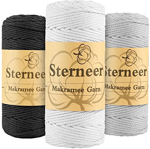 Makramee Garn 3mm x 300m, Sterneer 3 Stuck Baumwollgarn Kordel, DREI Farben, DIY Makramee Kordel, für Blumenampel, Deko, Vorhang, Türvorhang, Vorhang Tür (A)