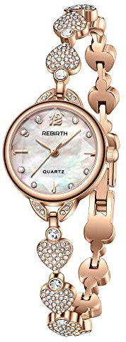 JewelryWe Montre Femme Fantaisie Strass,Montre Femme Quartz à Bracelet en Forme de Coeur, Montre Rond Analogique avec Echelle de Diamant,3ATM Etanche,Cadeau pour Femme