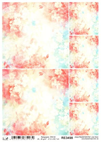 Josys Bastelmärchen Reispapier A4 Strohseide Kartenbasteln Scrapbooking Hintergrund Blumen RE3498