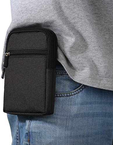 Pochette Smartphone de Ceinture Homme Noir, Étui Ceinture Pochette Téléphone, Sacoche Ceinture Homme Poche Taille Sac Banane Portefeuille Porte-Cartes en Holster Clip Coque avec Boucle de Ceinture