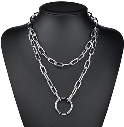 WEITING Punk Multi Layer Love Lock Pendant Choker Necklace Women Men Padlock Chunky Chain Necklace Couple Jewelry Gift-silver