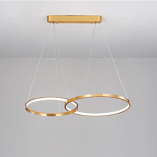 Bellastein LED Pendelleuchte Modern Esstisch Hängelampe Dimmbar Esszimmerlampe mit Fernbedienung Hängeleuchte Hoehenverstellbar Pendellampe Runden Rings Design Wohnzimmerlampe (2-Ringe)