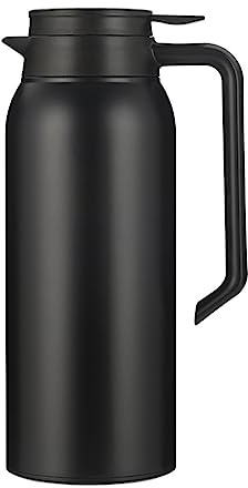 HOMDECR Thermoskanne 1.5 L Edelstahl - Doppelwandige Isolierkanne Mit Drehverschluss - Moderne Kaffeekanne In Matt (Schwarz)