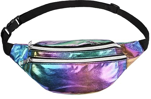 Pinsheng Holografisches Gürteltasche, wasserdichte Reflektierende PVC-Gürteltasche Holografische Bauchtasche für Damen zum Laufen, Wandern und Outdoor-Aktivitäten (Mehrfarbig)