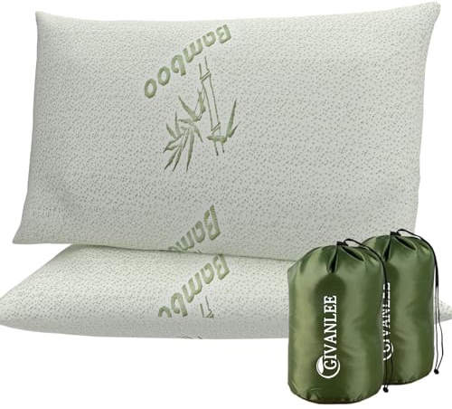 GIVANLEE Camping Pillow for Sleeping 2 Pack,Filled in Shredded Memory Foam