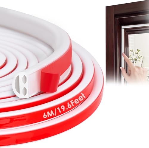 YOUSHARES Joint Porte Fenêtre Isolation Thermique, Joint de Porte D'Entrée D-Profil NOUVELLE Silicone Isolant Fenêtre, Joint d'Etanchéité Autocollant, Calfeutrer Porte Cavité Insonorisée (6M, Blanc)