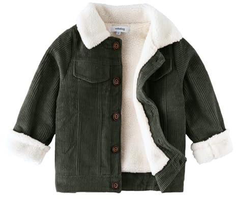 Volunboy Enfant Garçon Veste Polaire Hiver Chaud Velours Côtelé Blouson Doublé Sherpa Manteau(15-18 mois,Vert,Taille 85)