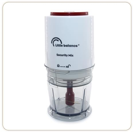 LITTLE BALANCE 8699 Security Mix, Mini hachoir électrique, Mini mixeur, Bol 250 ml, Lames titanium, 200 W, Blanc/Rouge