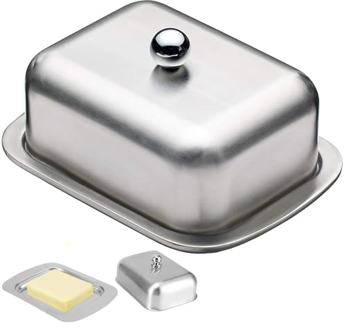 Mantequera de Cocina, Mantequera Nevera, Mantequera, Mantequera de Acero Inoxidable con Tapa, para Cocina Casera y Restaurante Mantequera Plato de Postre(18.6 x 12 x 6.5 cm)
