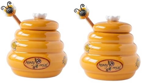 Zerodeko 2 Ensembles pot de stockage de miel Pot de miel en céramique Boîte de rangement pour miel contenants de miel tige dagitation du miel récipient pot de miel adorable pot Réutilisable