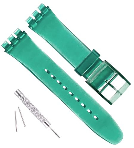 GREENOLIVE OliBoPo Ersatz-Uhrenarmband, wasserdicht, Silikon-Gummi, Uhrenarmband für Swatch (17 mm, 19 mm, 20 mm) (17 mm, Lucency Green)