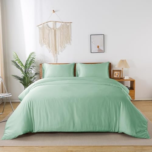bienDo Bambus Bettwäsche, Grün, 135x200, Vegane Seide Bettbezug und Kissenbezug Set für Sommer und Winter, kühlende, Allergiker, Weich Luxus Bettwaren, Hotelqualität Deckenbezug