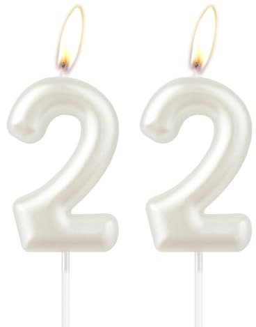 Perlweiße Geburtstagskerze, weiße Happy Birthday Zahl 22 Kerze, Kuchen-Kerzenaufsatz für Mädchen, Hochzeitstag, Gedenken