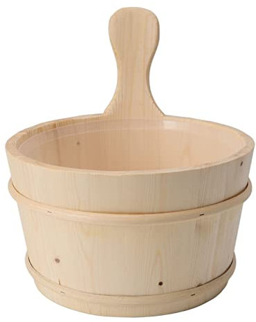 Juego de Cucharas para Sauna, Juego de Cucharas para Sauna de Madera de Abeto, Cubo de Madera con de Cuerda Forrado de Plástico a Prueba de Fugas para SPA, Sauna, Piscina