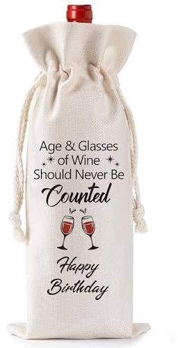 Happy Birthday Wine Gift Bag - Drawstring Jute Bag for Birthday Gifts, Party Decorations for Men, Women, Best Friend, Sister, Brother, Mum, Dad, Husband, Wife, Colleagues