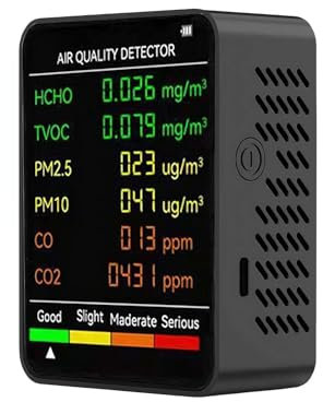 Indoor Air Quality Monitor,Portable Confined Space Clean Air Monitor with 7X AQI Beep Alarms,Portable Real-Time for PM2.5,PM10,HCHO, TVOC,CO and CO2,Humidity,Temperature