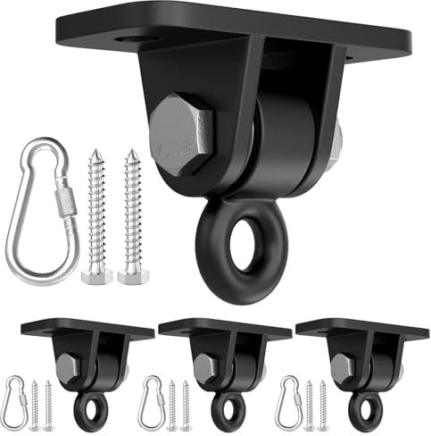 Magacyo Porch Swing Hanging Kit, Heavy Duty Swing Hangers Outdoor Indoor Ceiling Patio Playground Tree Yoga Seat Trapeze Swingset Hardware Bracket 4 Set with Mounting Snap Hook Screw Washer (Black)