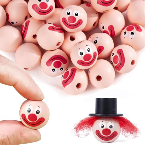 Hundredweat 30 Stück Holzkugeln mit Gesicht, 20mm, Lächelndes Gesicht, Holzperlen Natur Runde, für Kölner Karneval Clown Basteln DIY Handwerk