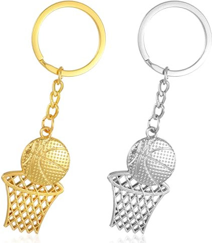 YQQYG Lot de 2 porte-clés de basket-ball en métal doré, argenté, mini porte-clés mignon pour sac à dos pour hommes, garçons, cadeaux d'anniversaire, Doré, argenté