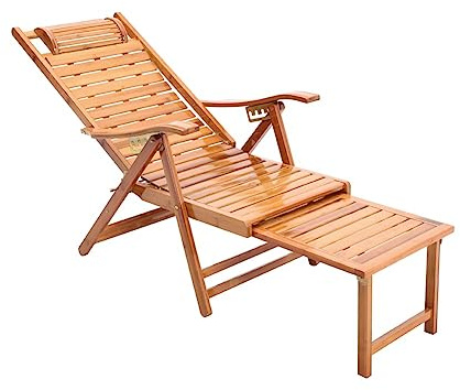 Warmiehomy Sun Lounger Foldable Wooden Garden Sun Loungers 5-Position Backrest Adjustable Recliner with Headrest Beach Deck Chairs with Footrest