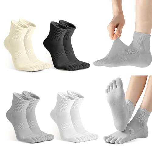 Sahunfri 4 Pairs Toe Socks for Women, Ladies Five Finger Toe Separator Socks, Breathable Cotton Casual Socks with Toes, UK Size 3-7, EU 35-42(UK, Alpha, One Size, Regular, Regular, 4 Color A)