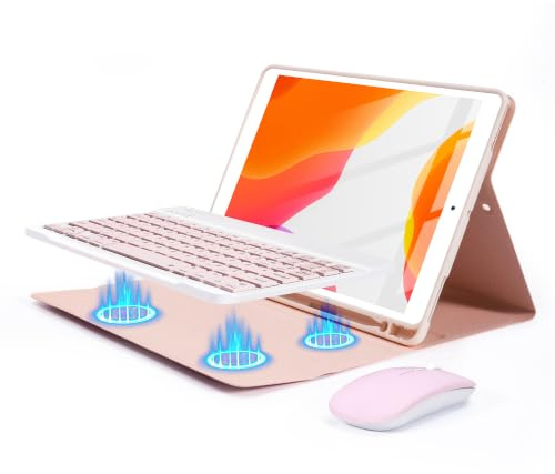 kantaj Custodia con tastiera e mouse per iPad da 10,2 pollici, 9a 8a e 7a generazione, custodia con tastiera Bluetooth wireless da 10,2 pollici con portamatite per iPad Air 10,5 (3a generazione)/iPad